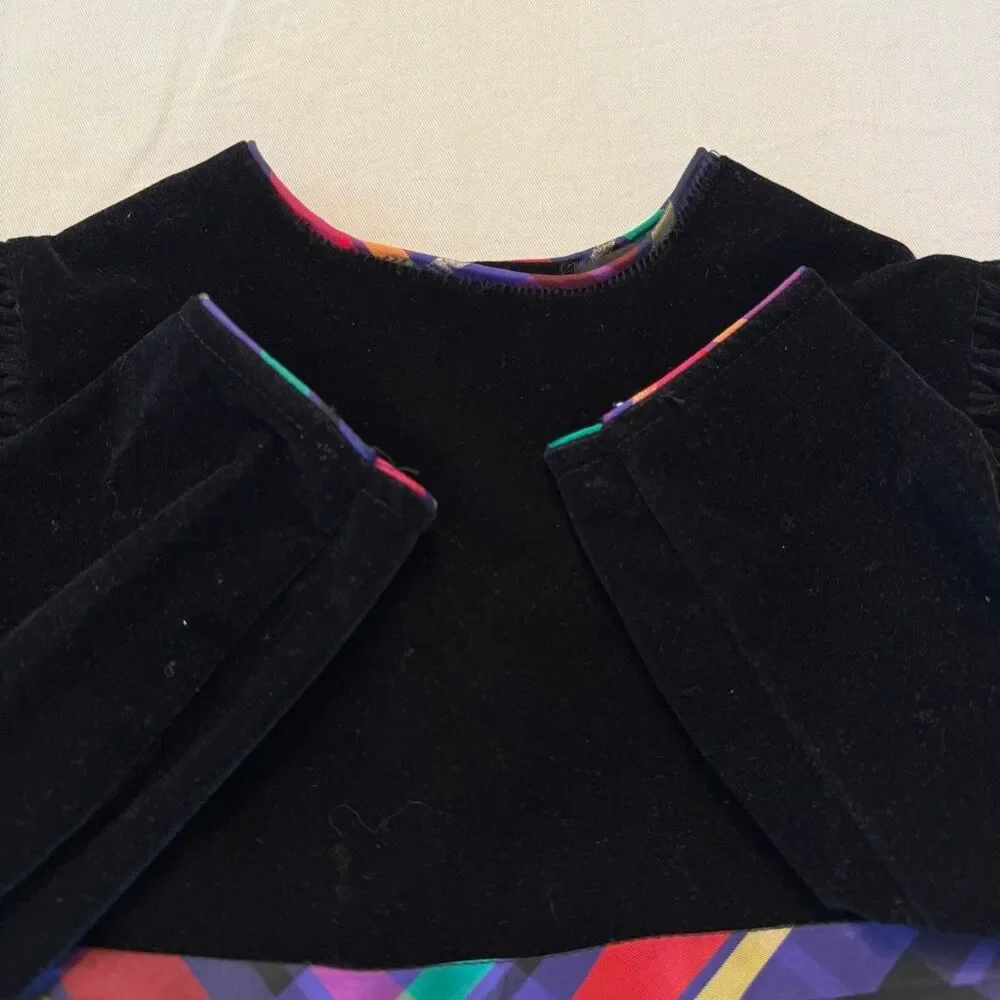 Vintage Polly Flinders | Velvet & Plaid Holiday Dress | Gold Button Back | Girls